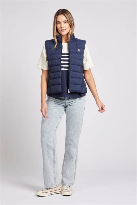 Us Polo Assn Womens Lightweight Puffer Gilet In Navy Blue Us