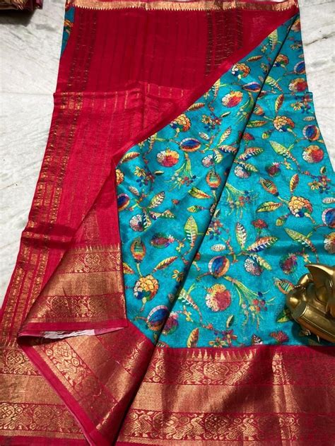 Mangalagiri Pure Pattu By Cotton Kanchi Border Pure Digital Printing