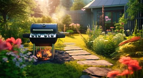 Premium Photo | A barbecue grill being used in a backyard backyard