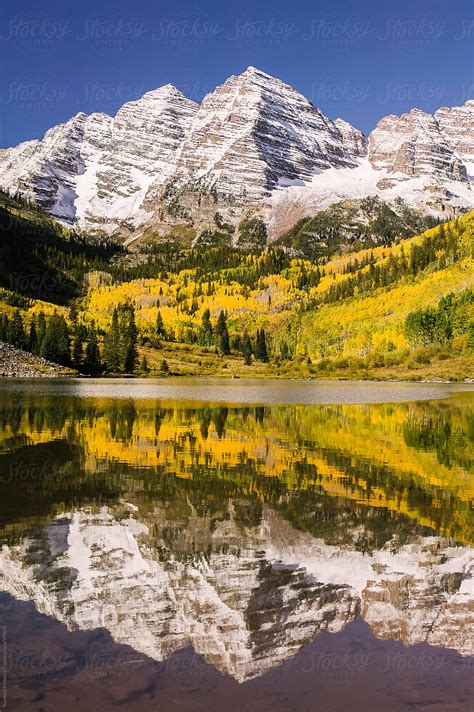 Fall Foliage In Colorado Mountain Landscape With Lake Reflection By