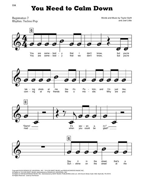 You Need To Calm Down By Taylor Swift Sheet Music For E Z Play Today At