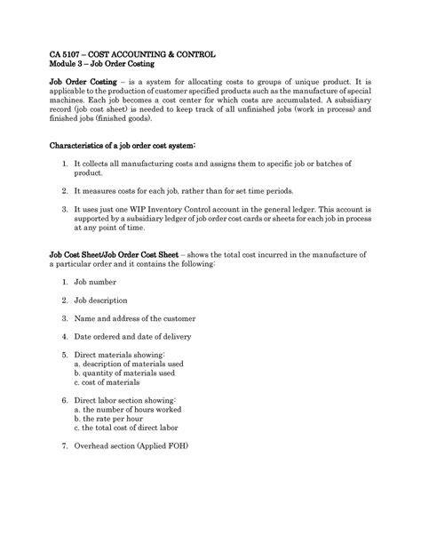 Module 3 Job Order Costing CA 5107 COST ACCOUNTING CONTROL Modul