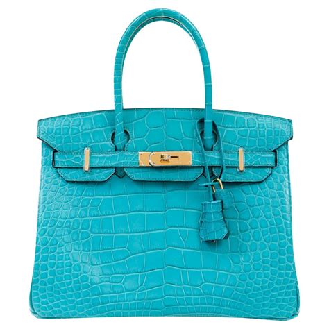 Herm S Turquoise Crocodile Cm Birkin With Gold Hardware For Sale At