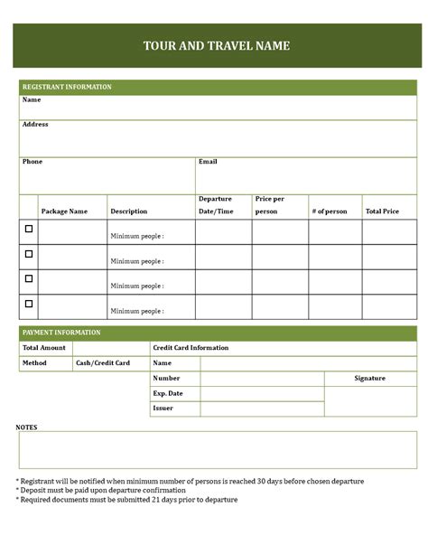 Free Travel Booking Form For Tours Templates At