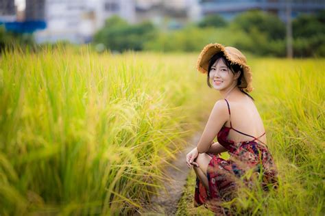 Asian Dress Sitting Glance Bokeh Brunette Girl HD Phone Wallpaper