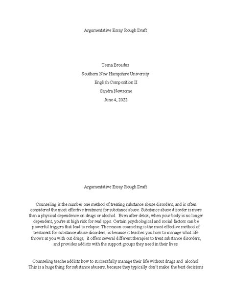 Eng123 Essay Rough Draft Argumentative Essay Rough Draft Teena Broadus Southern New Hampshire