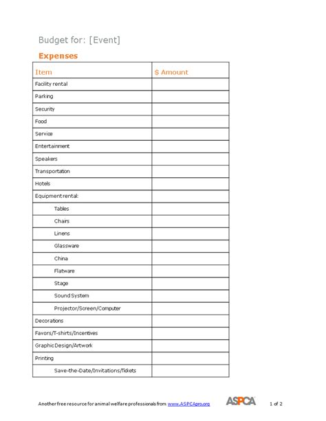 Free Event Budget Template Word