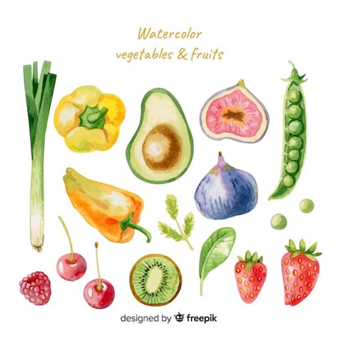 Set Frutas Y Verduras Acuarela Vector Gratis