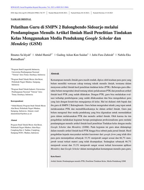 Pdf Pelatihan Guru Di Smpn Balongbendo Sidoarjo Melalui