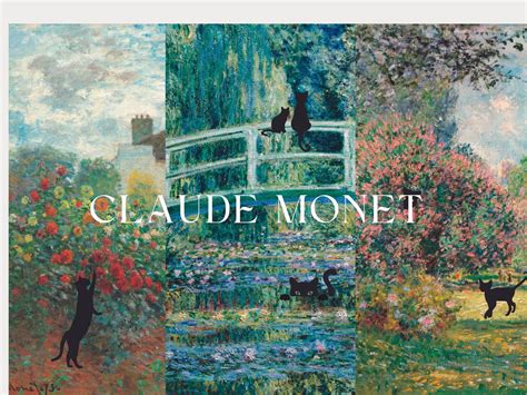 Claude Monet Cat Print Set Of Cute Black Cat Art Floral Etsy