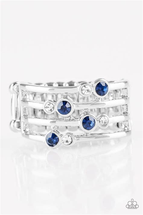 Sparkle Showdown Paparazzi Blue Ring White Rhinestone Blue Rings