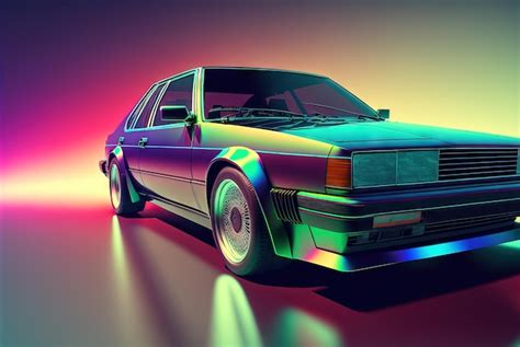 Premium AI Image | Retro car closeup view 80s styled automobile in neon ...