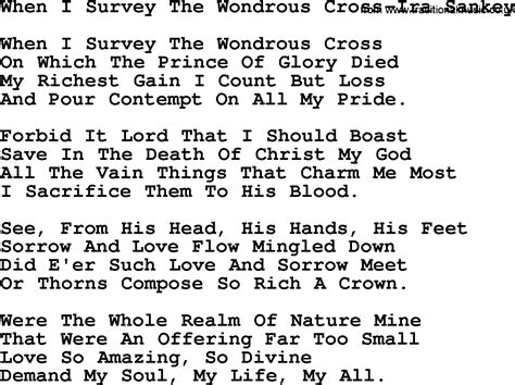 When I Survey The Wondrous Cross Ira Sankeytxt By Ira Sankey Christian Hymn Lyrics