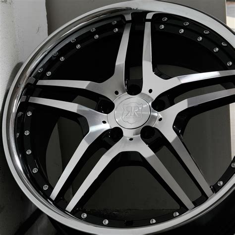 19x8 5 Mrr Rw2 5x120 35 Black Chrome Lip Wheels Rims Set 4 Wheels