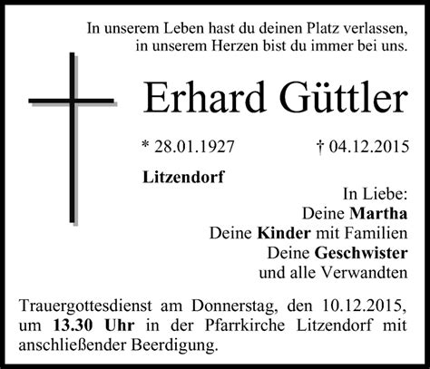 Erhard Güttler Traueranzeige Frankende