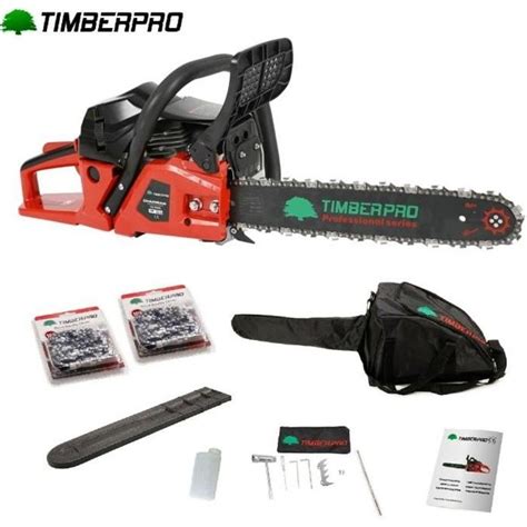 TIMBERPRO Tronçonneuse thermique 50 cm3 guide 40 cm avec 2 chaines