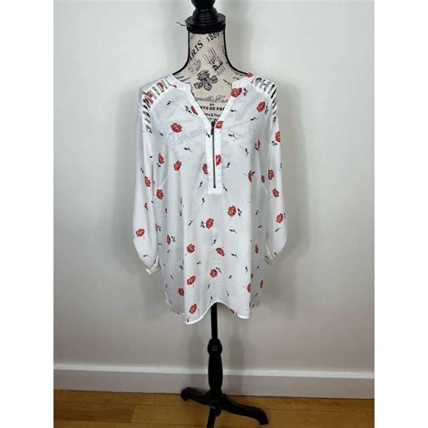 Maurices Women S White And Red Blouse Depop