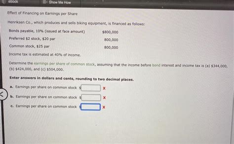 Solved Effect On Financing On Earnings Per Share Henriksen Chegg