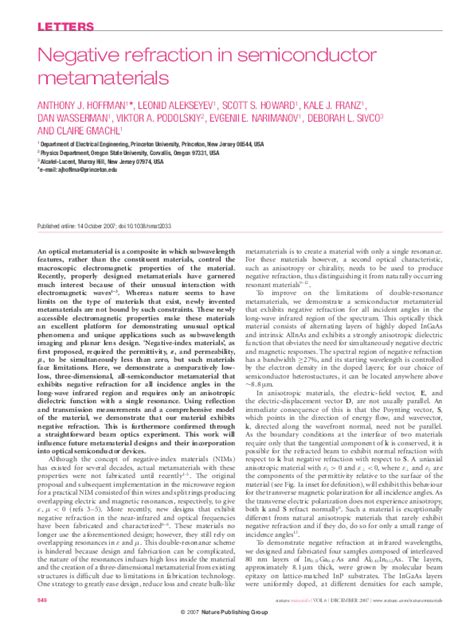 (PDF) Negative refraction in semiconductor metamaterials