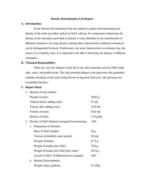 Density Determination Lab Report Introduction In The Density