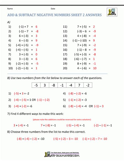 Adding Subtracting Negative Numbers Worksheet Martin Lindelof