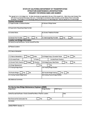 Fillable Online Dot Ca Request For A Bridge Number Caltrans State