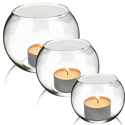 Round Glass Candle Holder Bowl Table Elegant Centrepiece Tea Light