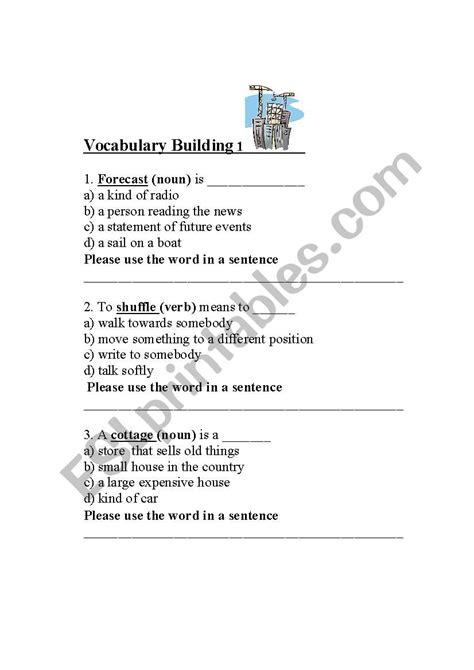 Vocabulary Building 4 Exercises Introductory Activity Esl