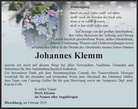 Traueranzeigen Von Johannes Klemm Trauer In Thueringen De