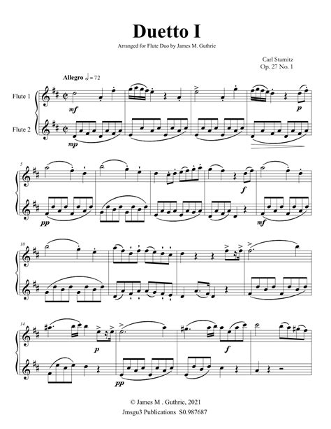 Stamitz Duet Op 27 No 1 For Flute Duo Arr James M Guthrie Sheet