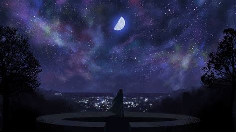 Fondos De Pantalla Ciudad Noche Anime Galaxia Cielo Nubes Luna