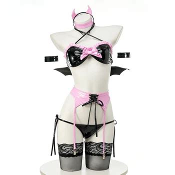 Patent Leather Phantom Bikini Set Imp Sexy Lingerie Cosplay Women S