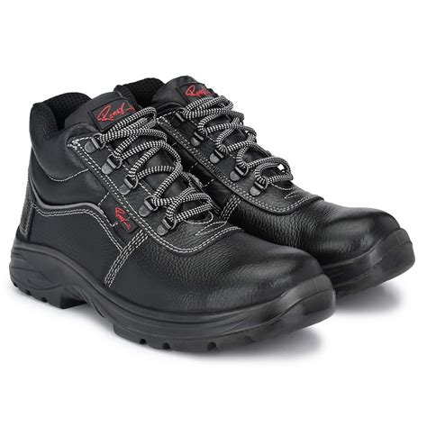 Buy RAMER Men S Black Leather Safety Shoe UK 8 At Amazon In