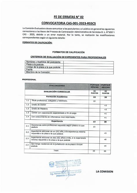 FE DE ERRATAS N2 CONCURSO CAS 001 2023 RSSCS Red De Servicios De