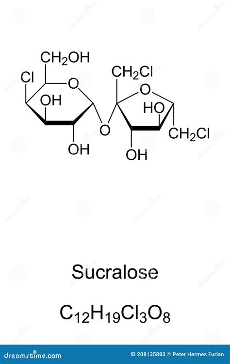 Sucralose Chemical Formula And Skeletal Structure Stock Vector