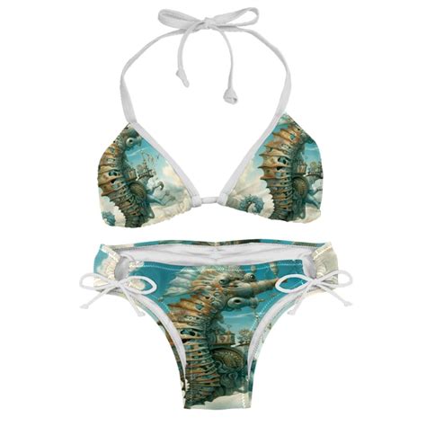 Hippocampus Swim Wear Detachable Sponge Adjustable Strap Bikini Set Two