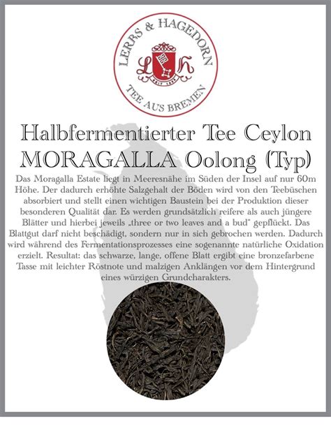 Halbfermentierter Tee Ceylon Moragalla Oolong Typ Kg Unkompliziert