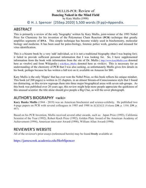 PDF MULLIS PCR Review Of Dancing Naked In The Mind Field By Kary Mullis