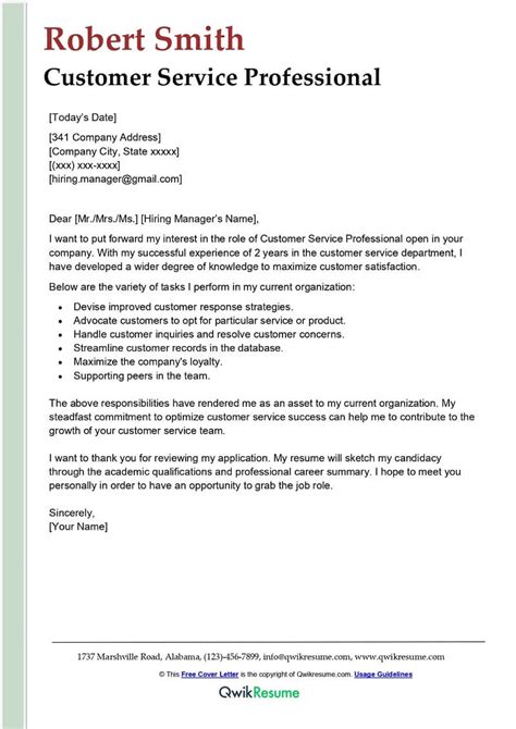 Customer Service Executive Cover Letter Examples Qwikresume