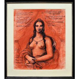 Giancarlo Prandelli Naked Mona Lisa Sanguine And Ink On Cardoboard