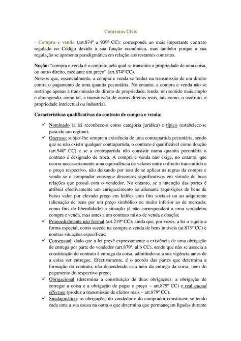 Sebenta CC 1ª freq Contratos Civis Compra e venda artº a 939º CC