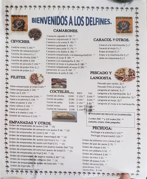 Carta De Restaurant Los Delfines Chuburn