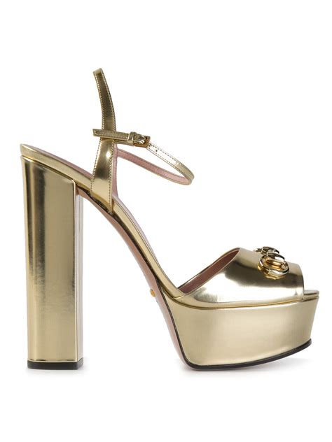 Lyst Gucci Chunky Heel Sandals In Metallic