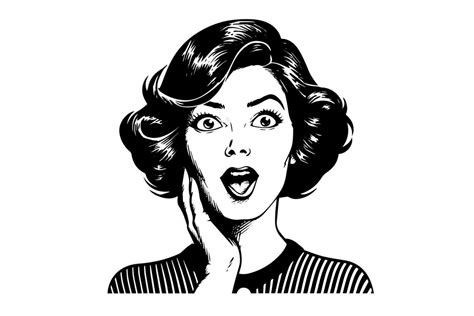 Surprised Businness Woman Ink Drawing Sketch Pop Art Style Black And White Vector Illustration