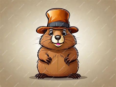 Premium AI Image | Vector groundhog with hat cartoon colored clipart