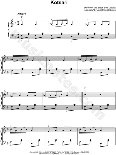 Traditional Greek Folk Song Kotsari Sheet Music Easy Piano Piano Solo In F Major