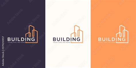 work mark real estate logo design with line art style. city building ...