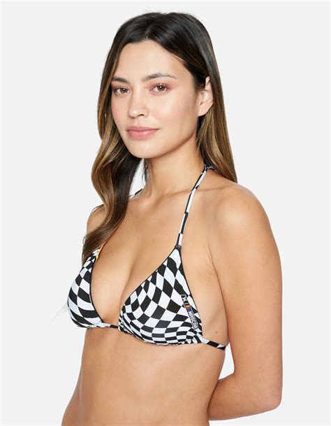 HURLEY X NASCAR Womens Reversible Triangle Bikini Top BLACK COMBO