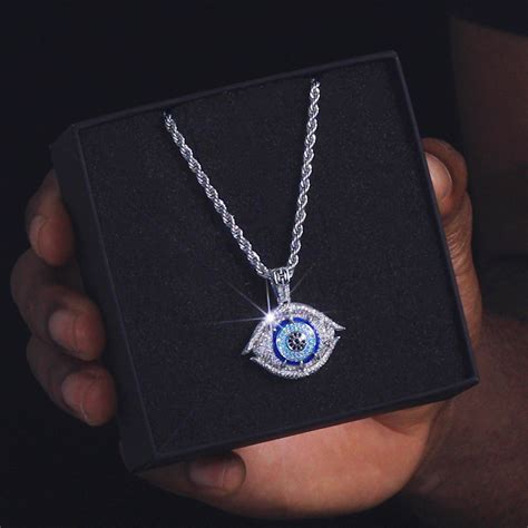 Iced Greek Evil Eye Talisman Pendant In White Gold Helloice Jewelry