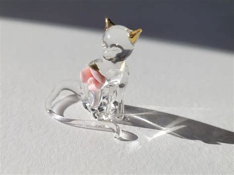 Baron Glass Cat Figurine Pink Rose Gold Ears Collectible Vintage Home Decor 1980s Etsy